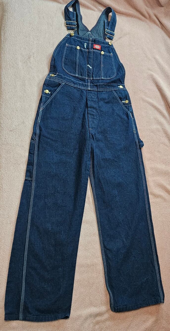 Vintage Dickies Dark Wash Denim Carpenter Bib Overalls Made in USA 32 x 30